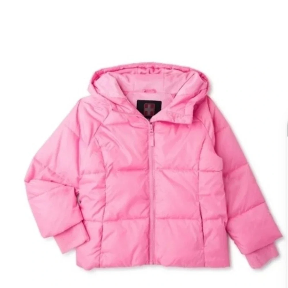 Swiss Tech Puffer Solid Jacket Pink Winter Hooded Fleece Lined Size L (10-12)